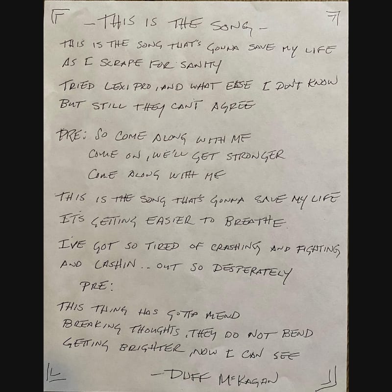 Win Duff McKagan's Handwritten Lyrics for 'This Is The Song'